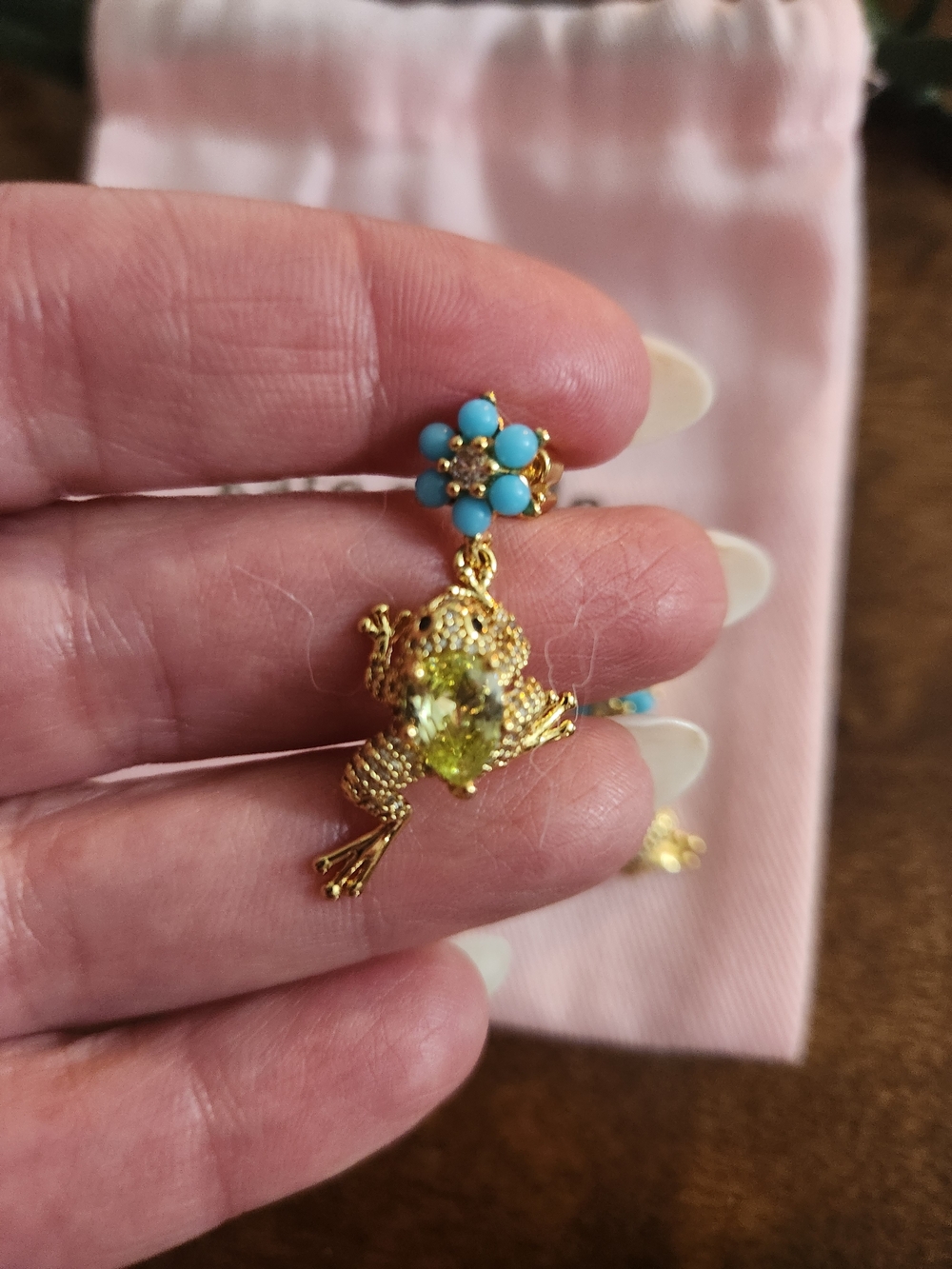 kate spade Gold Frog Earrings with Turquoise, Purple & Light Green Accents - Picture 5 of 8